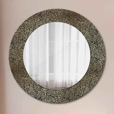 Produktbild von Modern Spiegel - Wandspiegel Design Wandmontage – Badspiegel mit Aufdruck - Rundspiegel - Gold Ornamente - Rund: Ø50cm