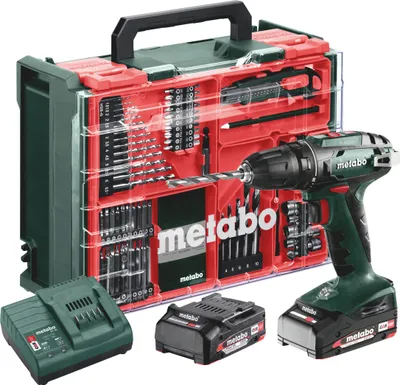 Produktbild von Metabo Akku-Bohrschrauber BS 18 Set, incl. 2x Akku Li-Power 2 Ah, Ladegerät, Zubehör-Set, Kunststoffkoffer