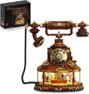 Obrázok produktu pre Retro telefón – stavebnica pre dospelých, vintage model, stavebné kocky s realistickým dizajnom, kolotoč s ručnou kľukou