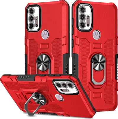 Produktbild von Moto G30 Hülle, Dual Layer Robuste Rüstung Ringhalter Ständer Schutzhülle für Motorola Moto G30 / G20 / G10 Rot