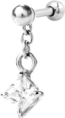 Produktbild von Tragus Micro Barbell Charms Piercing Stahl 4,5mm gefasst mit Zirkonia Stein BRBNCH-02.CZ Länge 6mm