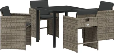 Produktbild von Möbel 5-teiliges Gartenmöbel-Set mit Kissen Graues Poly-Rattan - Gartenstühle 3379980