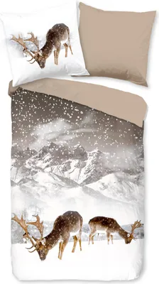 Produktbild von Good Morning Bettwäsche "Winter" mit Hirsch im Winterlandschaft - Sand - 135 X 200 cm  - 100% Baumwolle/ Flanell (Biber)