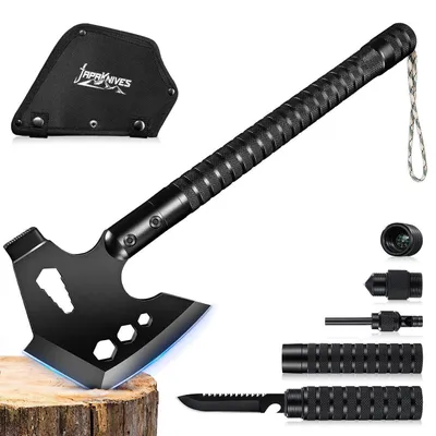 Productafbeelding van Survival Axt multifunctiongereedschap 8-in-1 met mes en kompas, kloofbijl, antisliphandvat, zwart