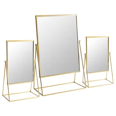 Produktbild von Harbour Housewares 3 Stück Frisierkommode Rasierspiegel Set - Freistehende Tisch Make-up kosmetischen Spiegel - 2 Größen - Gold