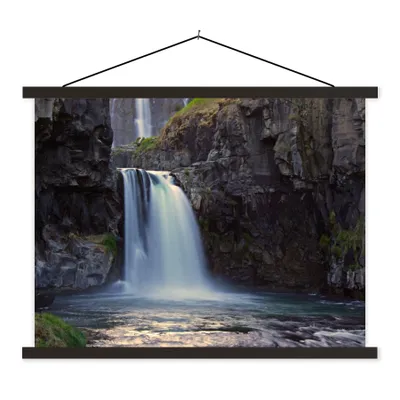 Produktbild von MuchoWow® Textilposter Wasserfall - Wasser - Felsen 40x30 cm mit schwarzem Rahmen - Dekorationen