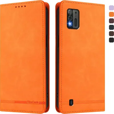 Immagine prodotto di Custodia per ZTE Blade A52 Lite, custodia retro in Finto cuoio flip con supporto e slot per schede Arancione