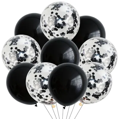 Zdjęcie produktu dla Balony metaliczne czarne - 10 sztuk - Dekoracja urodzinowa - Konfetti - Lateks - 30,5 cm