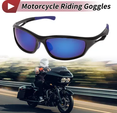 Produktbild von 1 Stk Motorradbrille PC Fahrradsonnenbrille Blaue Gl?ser Schwarzer Rahmen