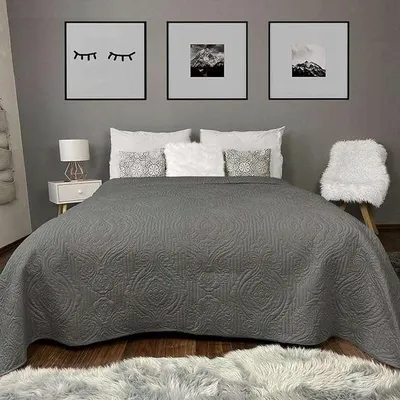 Zdjęcie produktu dla Narzuta na łóżko pikowana 200x220 cm ornamenty XXL poliester szara