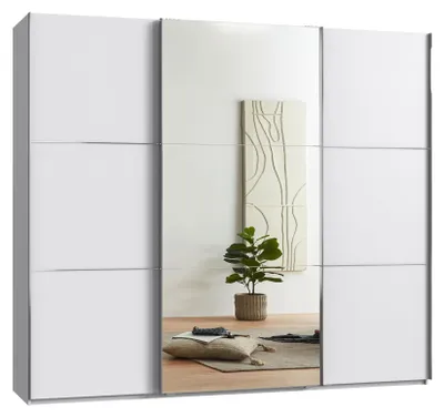 Produktbild von Schwebetürenschrank >indiana A< in WEISS / SPIEGEL - 250x216x65cm (BxHxT)