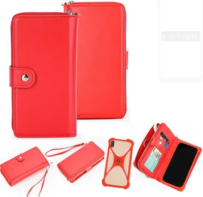 Produktbild von K-S-Trade 2in1 Schutzhülle Portemonnee Handyhülle mit Bumper kompatibel mit OnePlus OnePlus 8 Pro Hülle Case Etui Geldbörse Smartphone rot (1x)
