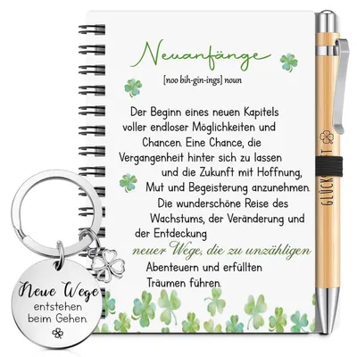 Produktbild von Geschenkset Neuanfang A6 Notizbuch mit Kugelschreiber und Schlüsselanhänger