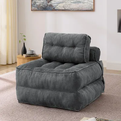Zdjęcie produktu dla Składany fotel podłogowy 2 w 1 z sztruksu, rozkładana sofa z regulowanym oparciem, wszechstronny jako łóżko dla gości i fotel wypoczynkowy, idealny do salonu i sypialni, kolor szary