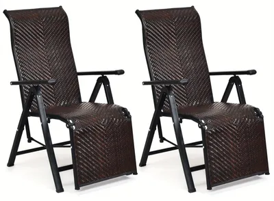 Immagine prodotto di Set di poltrone da giardino in rattan - 2 poltrone - Sedia a sdraio pieghevole - Schienale regolabile