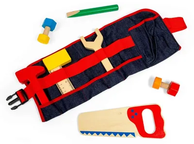 Immagine prodotto di Cintura di legno per utensili con set di utensili giocattolo