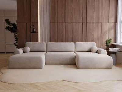 Produktbild von GrainGold Ecksofa U-Form Savana - Ecksofa mit Schlaffunktion, Bettkasten - Wohnlandschaft, Wohnzimmer Ecksofa - Eckcouch Beige (Vena 07)