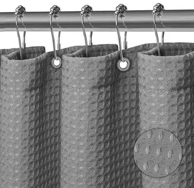 Produktbild von Unyqoos® Duschvorhang Grau 180 x 200 cm aus hochwertigem Polyester, Waffelmuster, wasserabweisend, inkl. 12 Ringe, waschbar bei 30°C