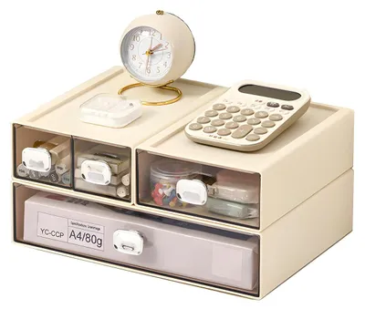 Schreibtisch-Organizer, 4 Schubladen, creme, 33x23x15,6 cm