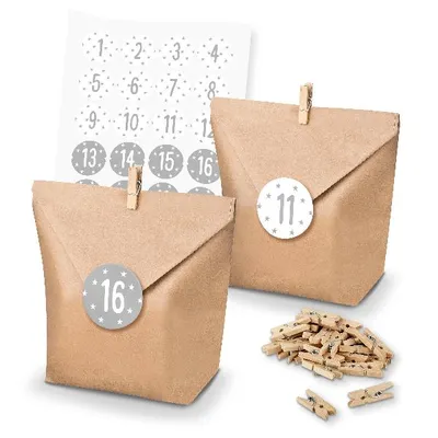Produktbild von itenga SET Adventskalender 24x Tüten + Klammern + Zahlensticker (Z36)