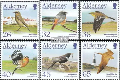 Produktbild von Briefmarken GB - Alderney 2004 Mi 236-241 (kompl.Ausg.) postfrisch Zugvögel: Sperlingsvögel