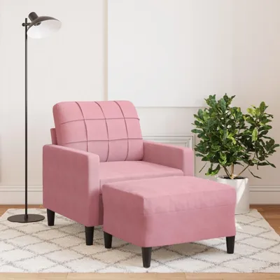 Produktbild von Rosa Samtsessel mit Hocker, 60 cm