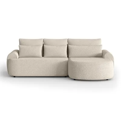 Image de Canapé d'angle OLIVIO en L avec fonction sommeil, Bouclé Beige, ottomane à droite