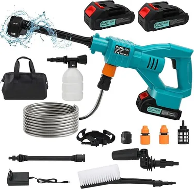 Produktbild von 6-in-1 Akku Hochdruckreiniger Mobiler Hochdruckreiniger Pistole mit 3000mAh Akku Ladegerät, für 18V Tragbarer Akku-Druckreinigerpistole für Auto, Haus, Rasen, Garten, Zaun