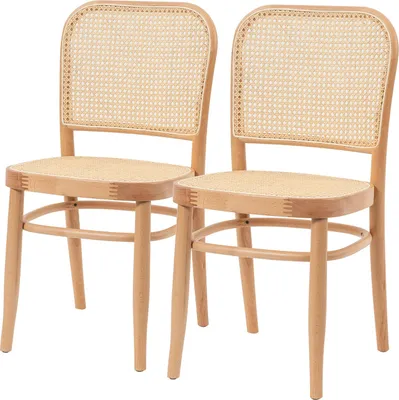 Produktbild von home24 Esszimmerstuhl - 2er-Set - Rattan / Buche Massiv