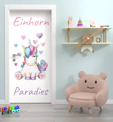 Produktbild von Türtapete Türposter selbstklebend Prinzessin Einhorn Türaufkleber