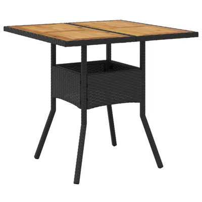 Image de vidaXL Table de jardin avec plateau en bois noir 80x80x75 cm Poly rotin