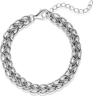 Produktbild von MATERIA Damen Armband Silber 925 Doppelpanzerkette 6mm 14,1g rhodiniert 18-23cm längenverstellbar + Box #SA-28