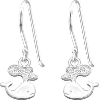 Produktbild von 925 Sterling Silber Ohrhaken Ohrhänger Spuckender Wal mit Zirkonia