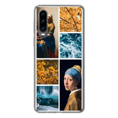 Produktbild von MuchoWow® Handyhülle Schutzhülle Hülle für Huawei P30 Milchmädchen - Mädchen mit Perlenohrring - Collage Silikon Softcase Handy Hülle - Kartenbesitzer