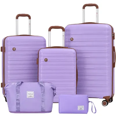 Immagine prodotto di Set di valigie Ascona, 5 pezzi, valigia con ruote, valigia rigida, borsa da viaggio e borsa da toilette, set di valigie a mano - viola