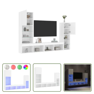 Image de The Living Store Meuble-paroi 4 pièces avec éclairage LED Blanc Matériau dérivé du bois