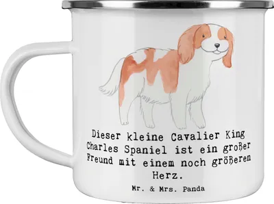 Produktbild von Mr. & Mrs. Panda Pott Cavalier King Charles Spaniel - Weiß - Geschenk, becher emaille, Teetasse, Hund, Tasse, liebevoller Charakter, Hunderassen Eigenschaften, Hunde
