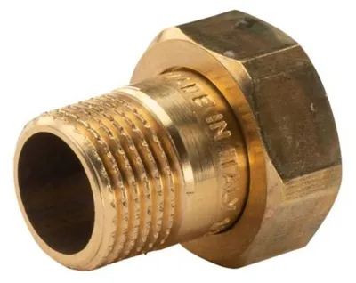 Produktbild von Messing Gewinde-Fitting Schaft flachdichtend mit Kappe 1/2'AG (DN 15) - 3/4'IG (DN 20) - schwere Ausführung