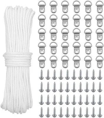 Image de Corde en nylon de 30 m de long et 2 mm d'épaisseur, blanche, avec 30 anneaux en D et vis