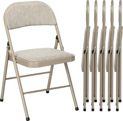 Image de HOMCOM Lot de 6 chaises pliantes chaises de salle à manger portables chaise pliable d'intérieur avec coussin en lin et cadre en acier 45 x 46 x 78 cm beige