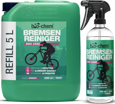 Produktbild von bio-chem Bremsenreiniger Spray - 5,75 L Sparpack: 5 L Kanister + 750 ml Sprühflasche - für Auto, Motorrad und Fahrrad - Leistungsstarker Entfetter für Scheibenbremsen