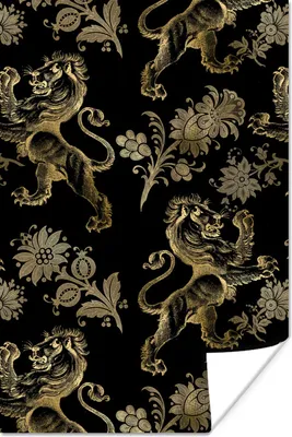Produktbild von MuchoWow® Poster Muster - Löwe - Gold - Schwarz 40x60 cm - Plakate für die Wand - Poster Babyzimmer