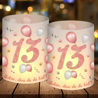 Produktbild von 13Geburtstag Party Deko: 12 Windlicht Tischdeko, Rosegold, Schön DASS Du Da Bist, Teelichter oder Kerzen geeignet