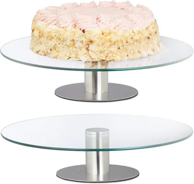 Productafbeelding van Taartplateau - Set van 2 - Draaibaar - Ø 30 cm - Serveren & decoreren - Taartschaal met voet - Glas - Transparant