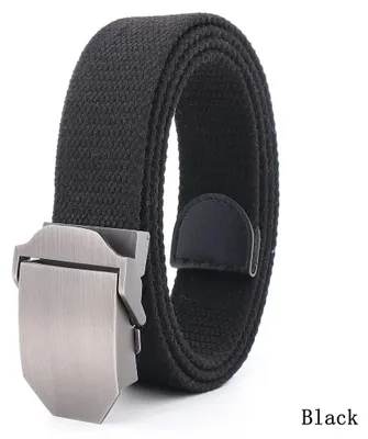 Zdjęcie produktu dla Pasek materiałowy – styl militarny – 160 cm długości – 3,8 cm szerokości – z automatycznym zapięciem – klamra wykonana z cynkowej stopu – w czarne pasy