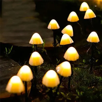 Immagine prodotto di Set di luci solari decorative, 10 pezzi, 3 metri, grado di protezione IP44, adatte per giardino, terrazza, veranda; lampade a forma di fungo solari con telecomando