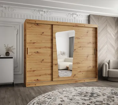 Obrázek produktu pro Šatní skříň 250 cm ZAMIRA se zrcadlem - dub artisan