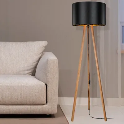 Stojacia lampa Keynes 1 x E27 Stojaca lampa do obývačky Trojnožka Drevená stojaca lampa Bambusová optika Čierna