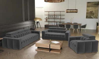 Produktbild von Furmeb24 Kenno 3+2+1 Lounge-Set Mit Schlaffunktion Grau