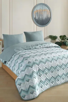 Produktbild von Formeya Doppelt gemustertes, gestepptes, doppelseitiges, buntes Piqué-Tagesdecken-Set, 200 x 230 cm (ohne Laken)